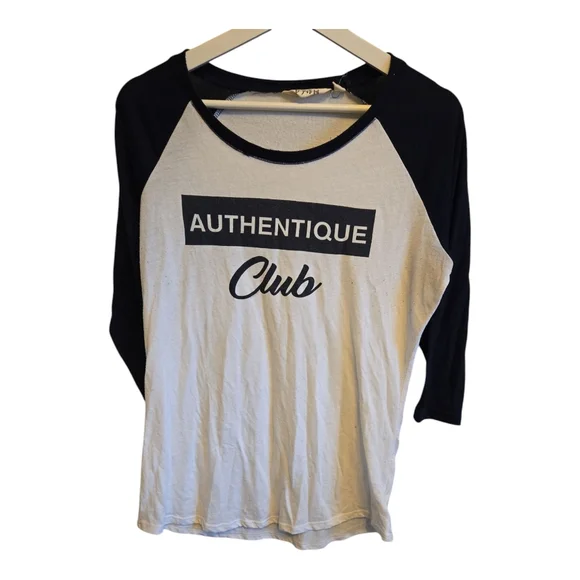 Be•You•ti•ful "Authentique Club" Black and White Raglan Tee - Picture 2 of 5